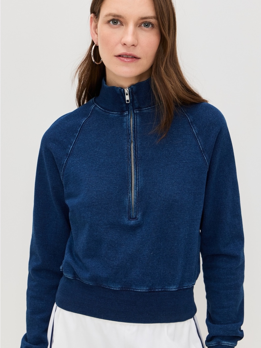 Good American Navy Half-Zip Sweatshirt